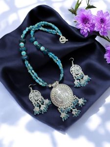 Gemstone Mini Tumbles with Metal Pendant Necklace