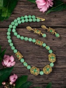 Agate beads in light Green colour with Victorian spacers