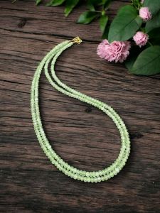 2 Layer Agate Necklace,Gold Finish Light Green