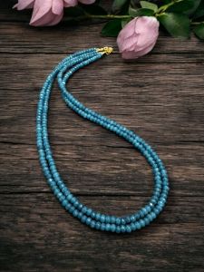 2 Layer Agate Necklace,Gold Finish Peacock Blue