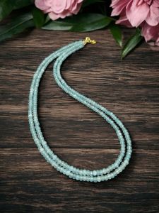 2 Layer Agate Necklace,Gold Finish Light Blue
