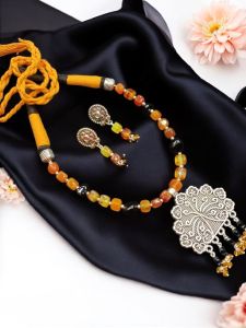 Agate Beads With Double Colour Cotton Doris Necklace orange 