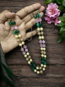 Monolisa Laser Cut Necklace with Pearls and Antique Gold Beads