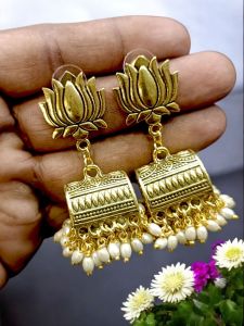 Antique Gold Jhumka with Rice Pearls