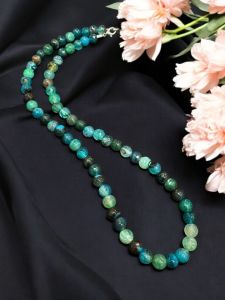 Single Layer Agate Necklace, Peacock green