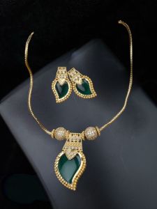 Kerala Style Palakka Necklace with CZ stones Green