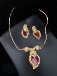 Kerala Style Palakka Necklace with CZ stones Maroon
