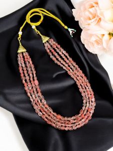 4 Layer Gemstone necklace , Strawberry quartz