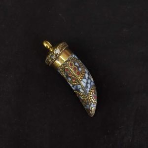 Tibetan Horn-Shaped Pendant with Inlay Work white