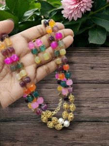 2 Layer Square Agate With Antique Gold Beads (multi colour)
