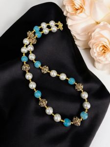Shell Pearls With Agate Necklace Blue