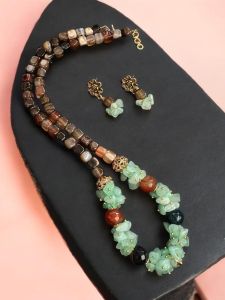 Gemstone Beads (Snowflake Obsidian) with shell pearls necklace
