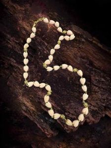 Coral Tulip Necklace with Antique Gold Beads Peach