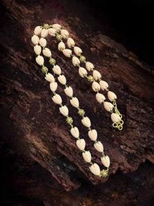 Coral Tulip Necklace with Antique Gold Beads Peach