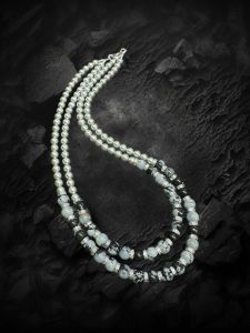 Gemstone Beads (Snowflake Obsidian) with shell pearls necklace
