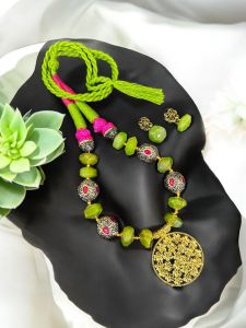 Onyx Beads With Victorian Spacers And Matching Cotton Green Rope