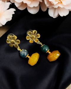 Agate Rondelle with Onyx beads Yellow
