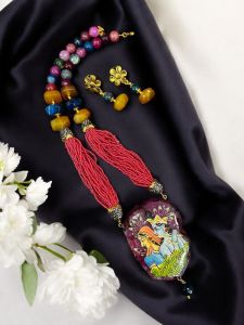 Radha krishna Pendant with Agate beads and seed beads