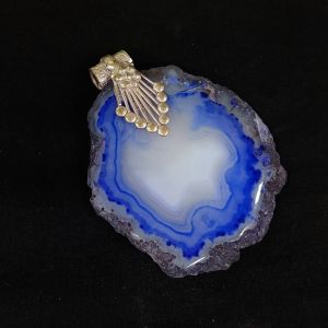 Natural Agate Slice Pendant, Silver Finish purple dual shades
