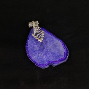 Natural Agate Slice Pendant, Silver Finish purple dual shades