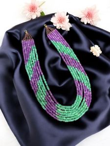 Royal Rhythm Dual Tone Agate Necklace 7 layers Purple and Sea Green