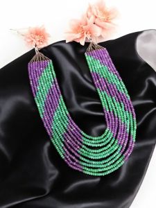 Royal Rhythm Dual Tone Agate Necklace 7 layers Purple and Sea Green