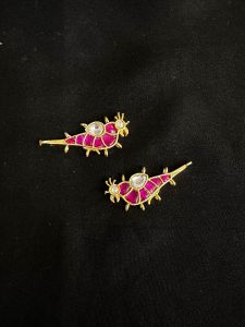 Jadau charms,Bird,Pink and white,sold by 1 pair