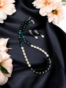 Onyx And Shell Pearl Necklace