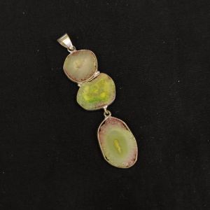 Gemstone Pendants , Silver Finish ,3 Stones,Multicolor