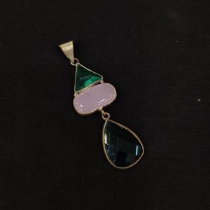 Gemstone Pendants , Silver Finish ,3 Stones,Multicolor