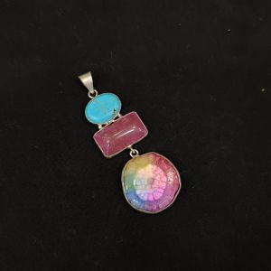 Gemstone Pendants , Silver Finish ,3 Stones,Multicolor