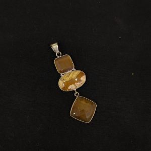 Gemstone Pendants , Silver Finish ,3 Stones,Brown
