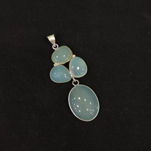 Gemstone Pendants , Silver Finish ,3 Stones,Sky Blue