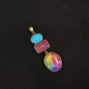 Gemstone Pendants , Silver Finish ,3 Stones,Multicolor