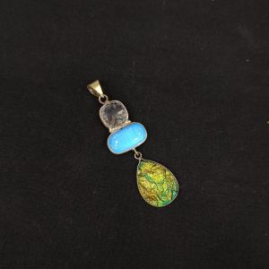 Gemstone Pendants , Silver Finish ,3 Stones,Multicolor