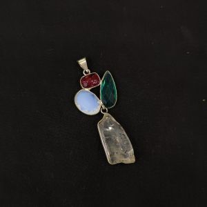 Gemstone Pendants , Silver Finish ,3 Stones,Multicolor