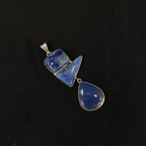 Gemstone Pendants , Silver Finish ,3 Stones, flouroscent green