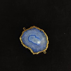 Natural Agate Slice Pendant, Gold Finish ,Blue