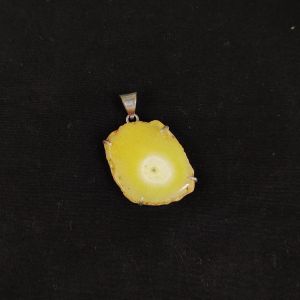 Natural Agate Slice Pendant, Silver Finish Royal Blue with White shades