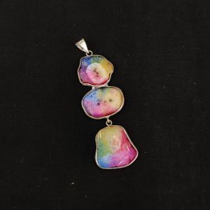 Gemstone Pendants , Silver Finish ,3 Stones,Multicolor