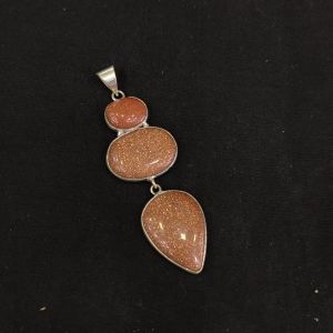 Gemstone Pendants , Silver Finish ,3 Stones,Sandstone