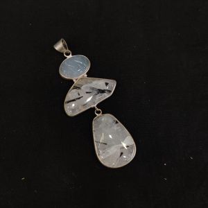 Gemstone Pendants , Silver Finish ,3 Stones,Skyblue
