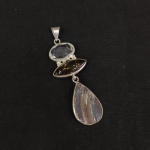 Gemstone Pendants , Silver Finish ,3 Stones,Multicolor