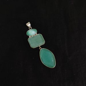Gemstone Pendants , Silver Finish ,3 Stones, sea green