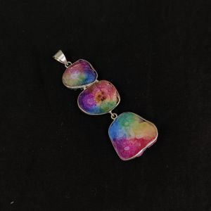 Gemstone Pendants , Silver Finish ,3 Stones, multi shade