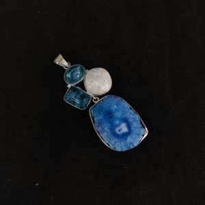 Gemstone Pendants , Silver Finish ,4 Stones, blue with white