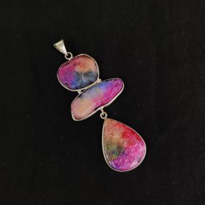 Gemstone Pendants , Silver Finish ,3 Stones, multi colours