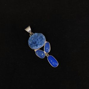 Gemstone Pendants , Silver Finish ,4 Stones, royal blue
