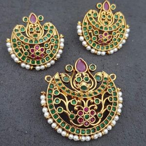 Kemp Half Moon Pendant Green with Pink