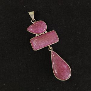 Gemstone Pendants , Silver Finish ,3 Stones,Pink